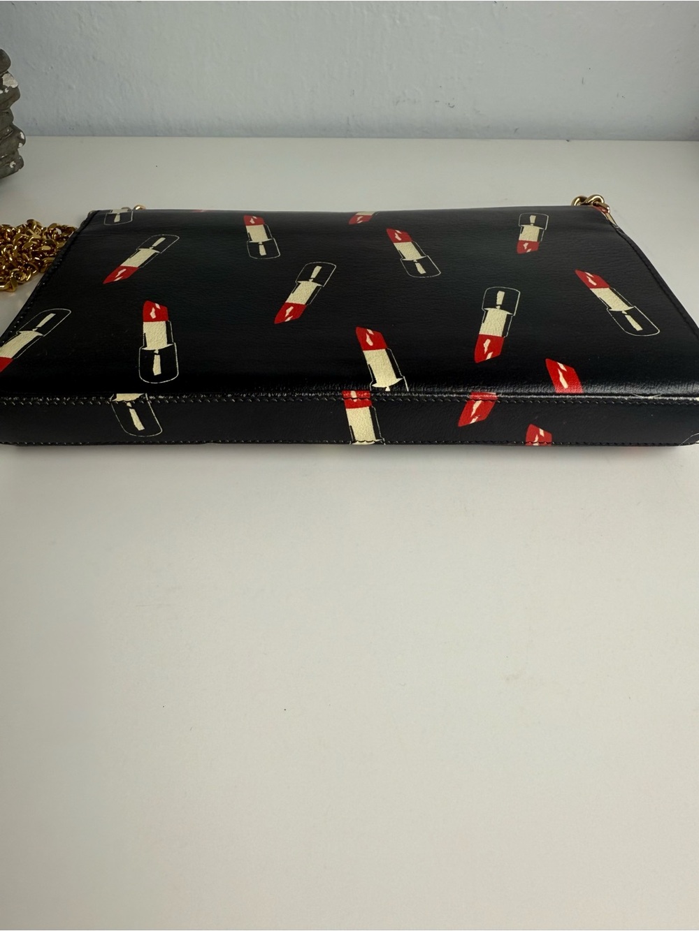 YSL Saint Laurent Black Leather Lipstick Wallet on Chain - Picture 7 of 12